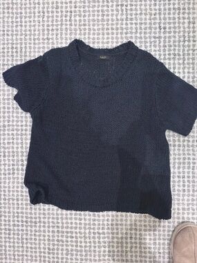 Textured Short Sleeve Knit Top in Navy